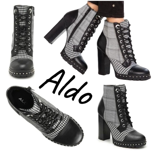 Aldo Marille Plaid & Houndstooth Heeled Boots, 9 - Picture 1 of 11